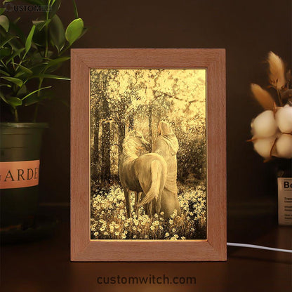 Horse Walking With Jesus Into The Forest Frame Lamp Art - Bible Verse Art - Christian Inspirational Decor