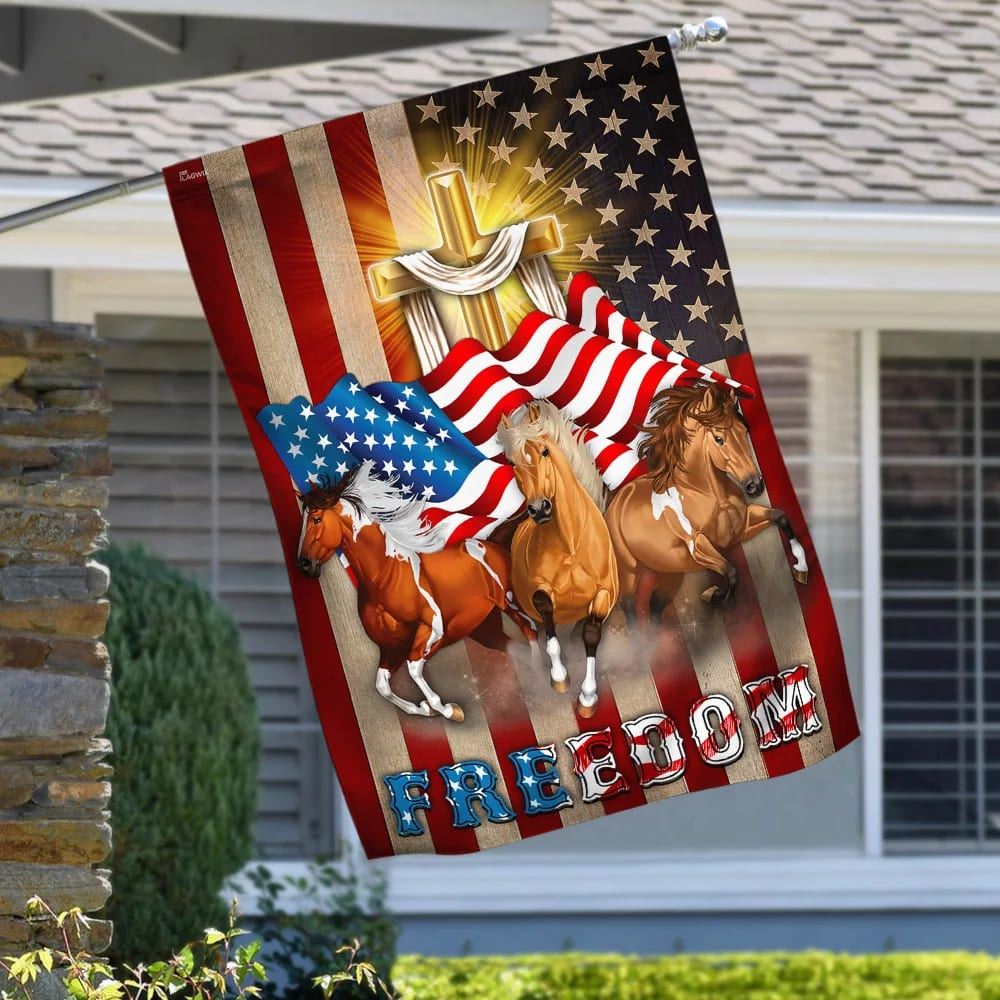 Horses Christian Cross American Flag, Outdoor Christian House Flag, Christian Flag, Scripture Flag, Garden Banner