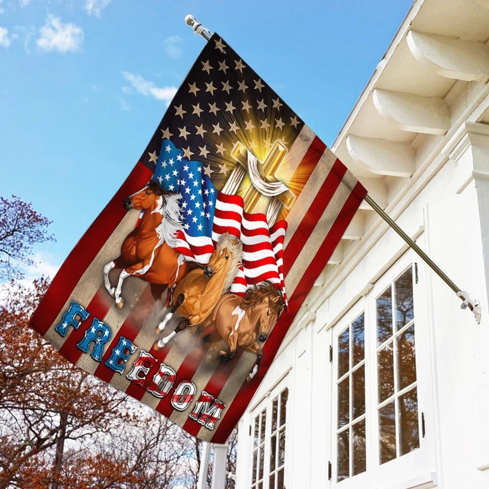 Horses Christian Cross American Flag, Outdoor Christian House Flag, Christian Flag, Scripture Flag, Garden Banner