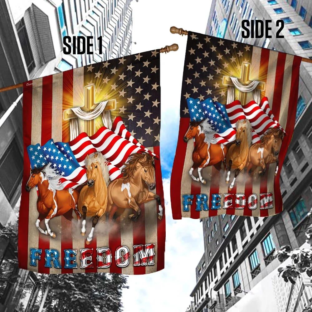 Horses Christian Cross American Flag, Outdoor Christian House Flag, Christian Flag, Scripture Flag, Garden Banner