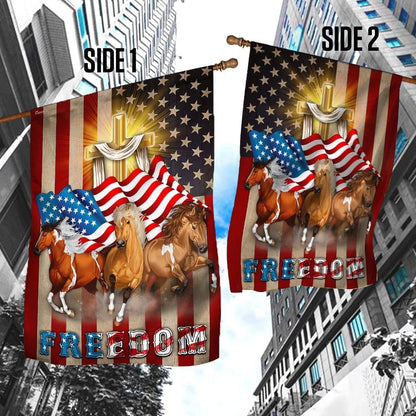 Horses Christian Cross American Flag, Outdoor Christian House Flag, Christian Flag, Scripture Flag, Garden Banner