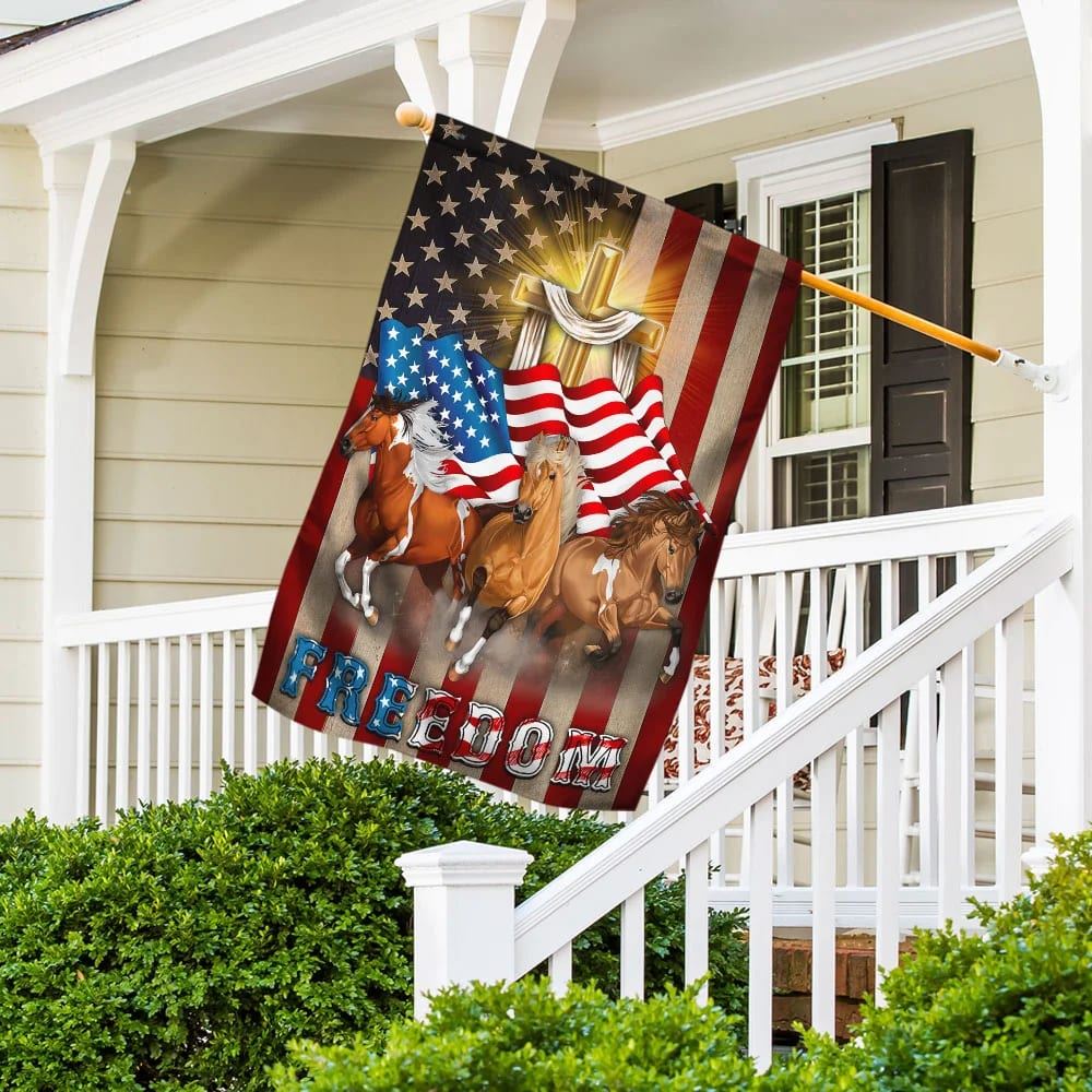 Horses Christian Cross American Flag, Outdoor Christian House Flag, Christian Flag, Scripture Flag, Garden Banner