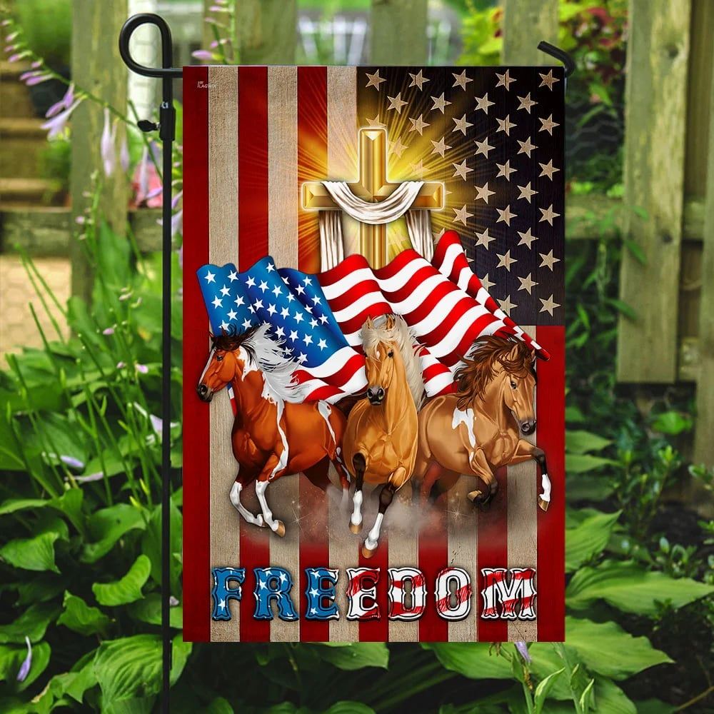 Horses Christian Cross American Flag, Outdoor Christian House Flag, Christian Flag, Scripture Flag, Garden Banner