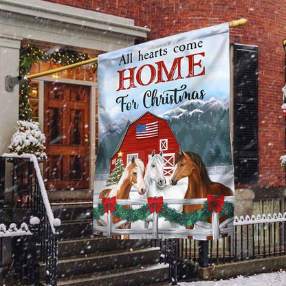 Horses Christmas Flag All Hearts Come Home For Christmas Flag, Christmas Garden Flag, Home Decor Accessories, Christmas Outdoor Decor Ideas