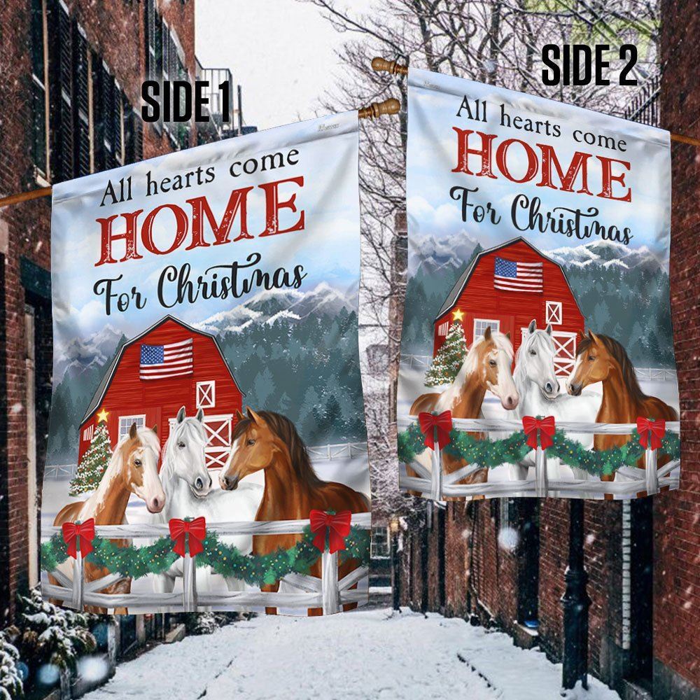 Horses Christmas Flag All Hearts Come Home For Christmas Flag, Christmas Garden Flag, Home Decor Accessories, Christmas Outdoor Decor Ideas