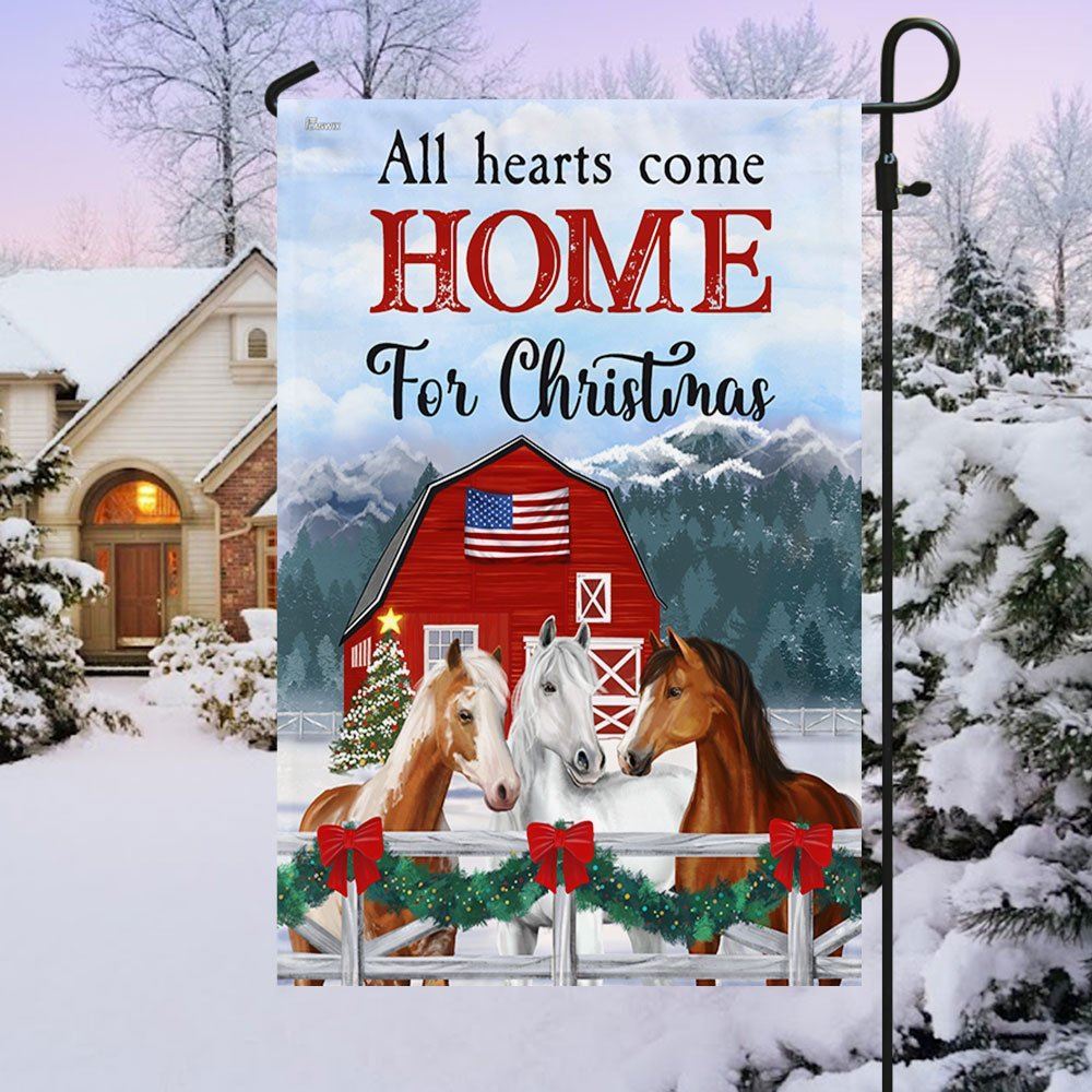 Horses Christmas Flag All Hearts Come Home For Christmas Flag, Christmas Garden Flag, Home Decor Accessories, Christmas Outdoor Decor Ideas