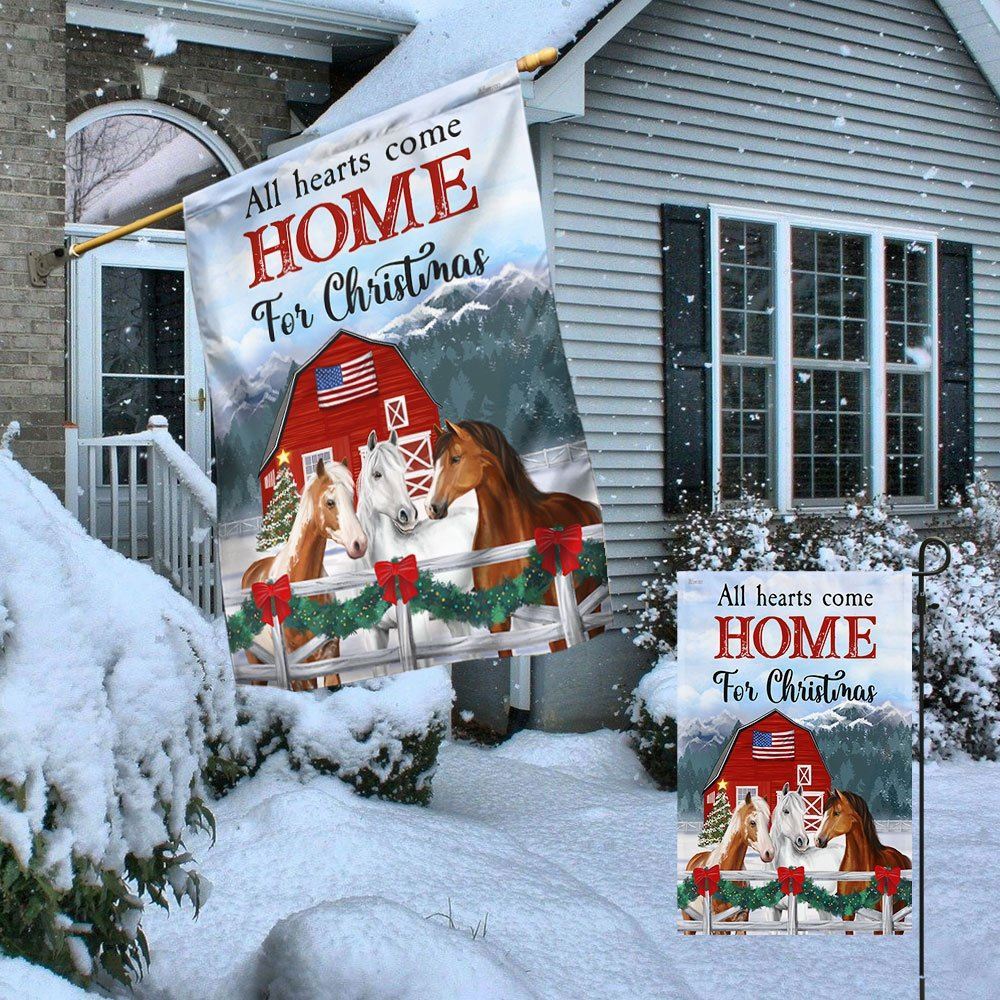 Horses Christmas Flag All Hearts Come Home For Christmas Flag, Christmas Garden Flag, Home Decor Accessories, Christmas Outdoor Decor Ideas