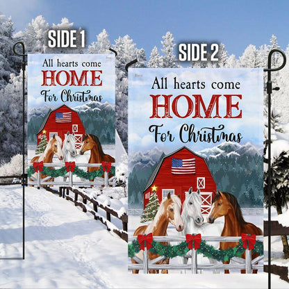 Horses Christmas Flag All Hearts Come Home For Christmas Flag, Christmas Garden Flag, Home Decor Accessories, Christmas Outdoor Decor Ideas