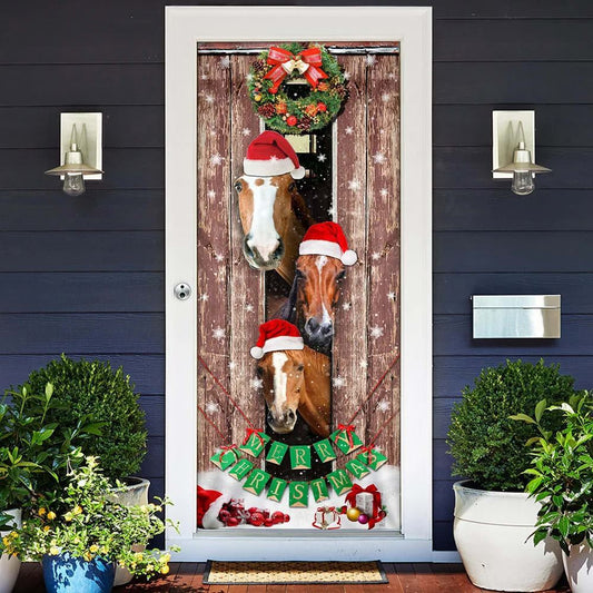 Horses Christmas Snow Barn Door Cover, Christmas Horse Decor, Christmas Door Knob Covers, Christmas Outdoor Decoration