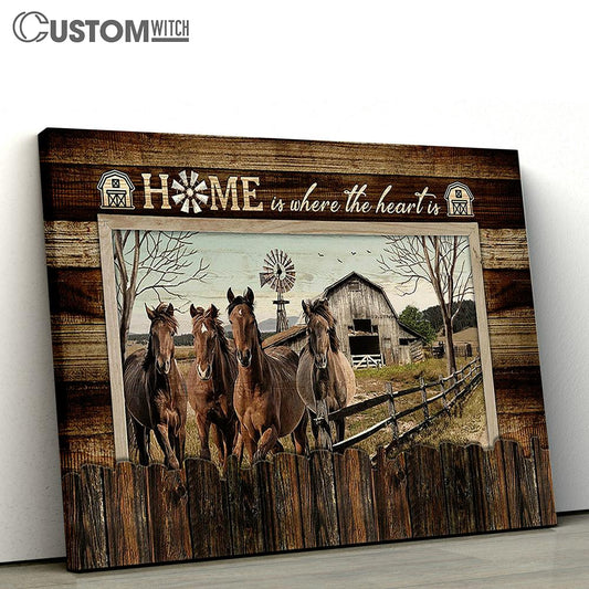 Horses Home Is Where The Heart Is Wall Art Canvas - Christian Wall Decor - Gifts For Horse Lovers