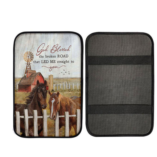 House God Blessed The Broken Road That Led Me Straight To You Car Center Console Cover, Christian Car Armrest Accessories