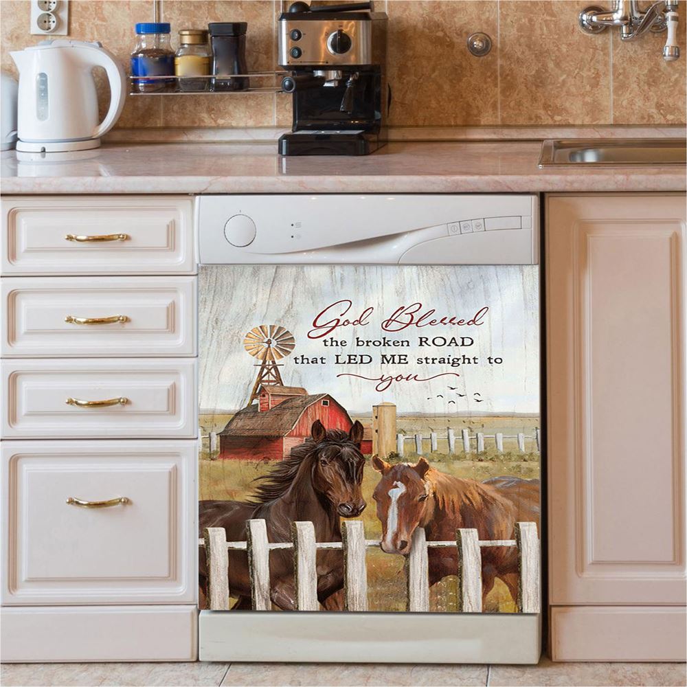 House God Blessed The Broken Road That Led Me Straight To You Dishwasher Cover, Bible Verse Dishwasher Stickers, Christian Inspirational Kitchen Decor