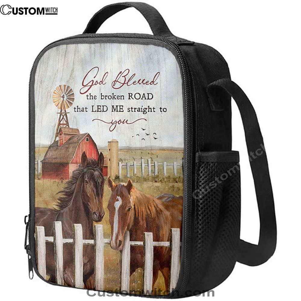 House God Blessed The Broken Road That Led Me Straight To You Lunch Bag, Christian Lunch Bag, Religious Lunch Box For School, Picnic