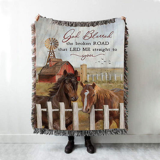 House God Blessed The Broken Road That Led Me Straight To You Woven Blanket Art - Bible Verse Throw Blanket - Christian Inspirational Boho Blanket