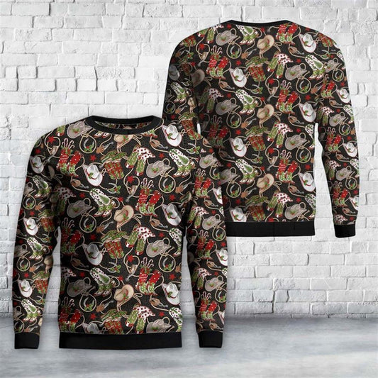 Howdy Christmas Boots and Hats Ugly Christmas Sweater, Best Gift For Holiday, Christmas Crewneck Sweater, Christmas Winter Fashion