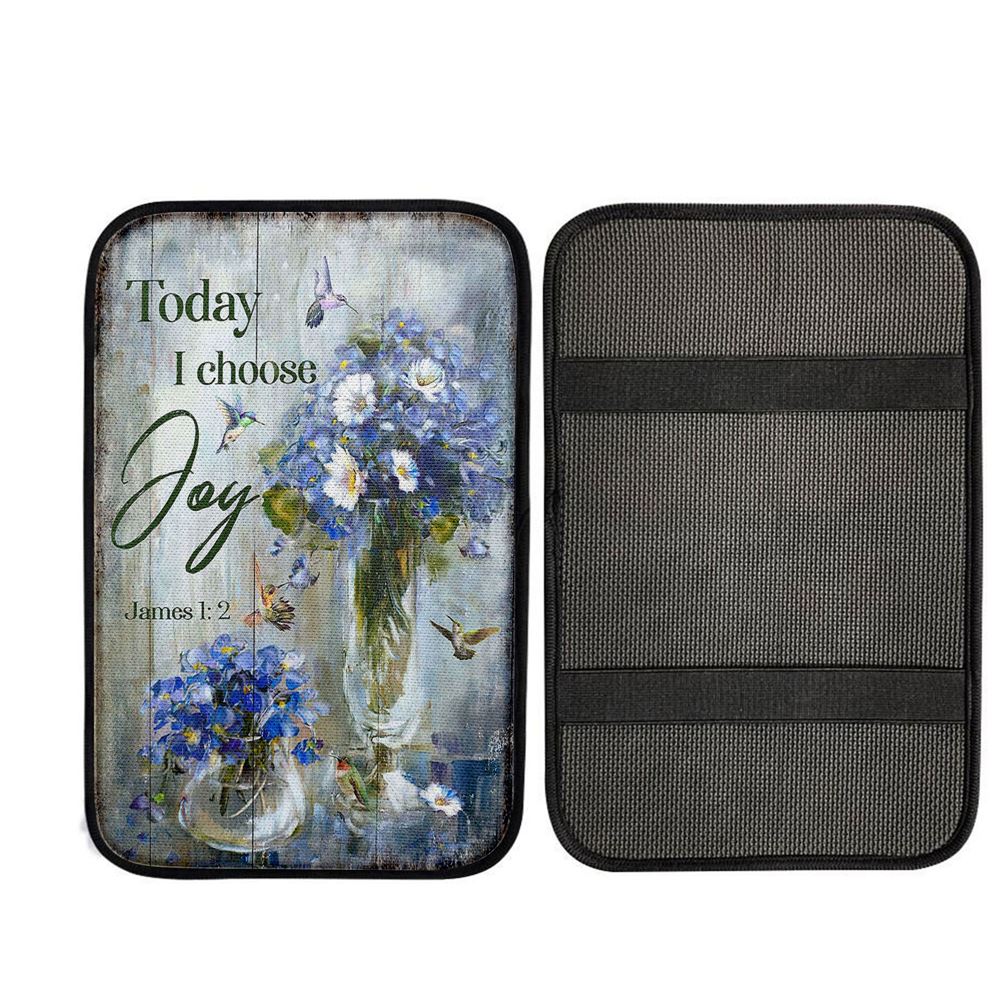 Hummingbird Baby Blue Flower Today I Choose Joy Car Center Console Cover, Christ Car Armrest Accessories