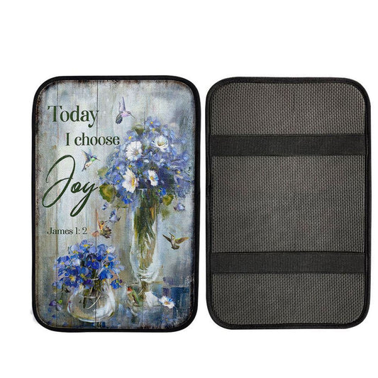 Hummingbird Baby Blue Flower Today I Choose Joy Car Center Console Cover, Christ Car Armrest Accessories