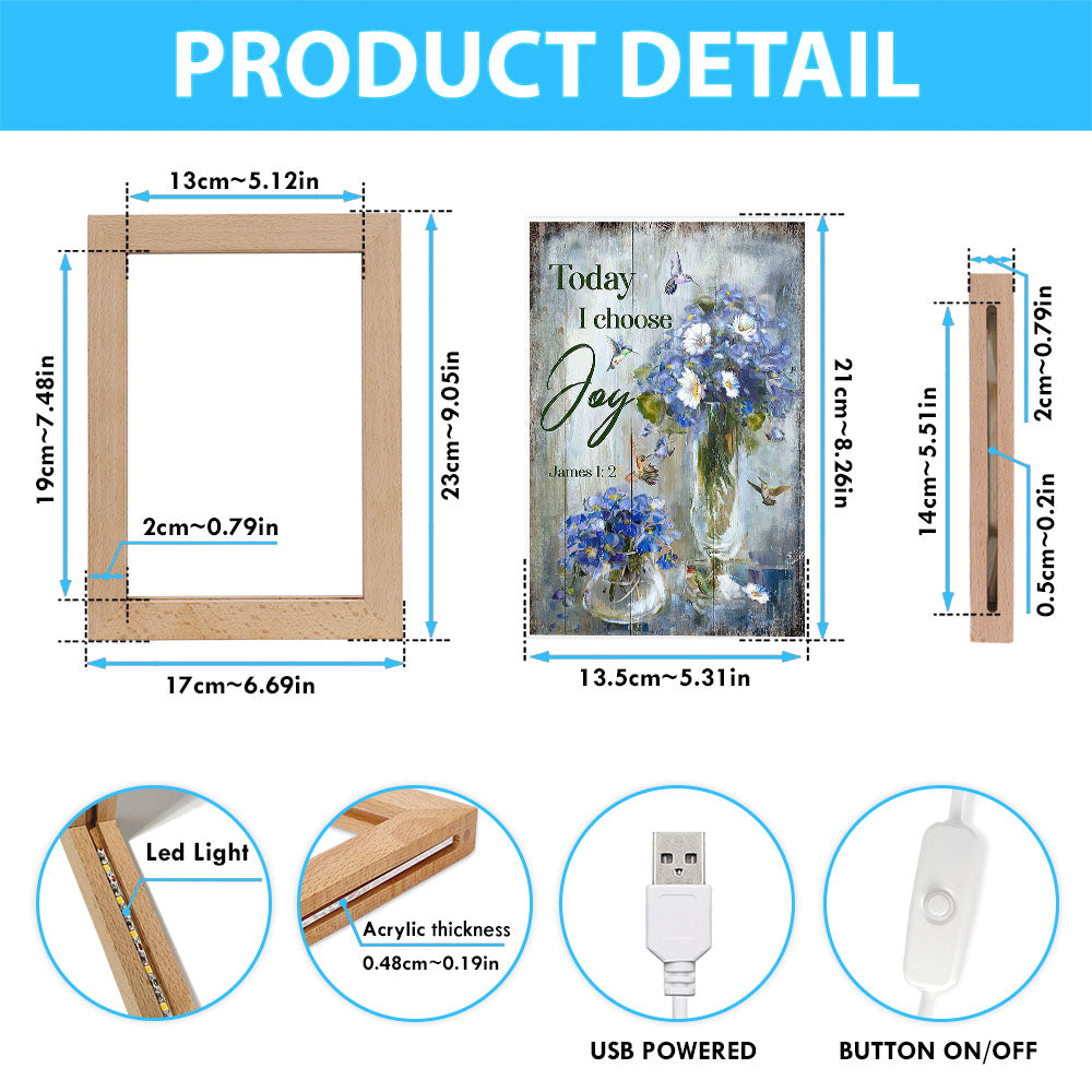Hummingbird Baby Blue Flower Today I Choose Joy Frame Lamp Art - Christian Art - Bible Verse Art - Religious Home Decor