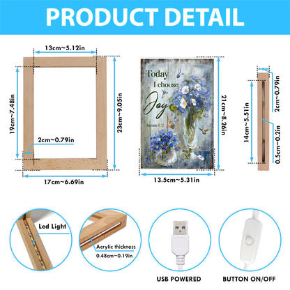 Hummingbird Baby Blue Flower Today I Choose Joy Frame Lamp Art - Christian Art - Bible Verse Art - Religious Home Decor