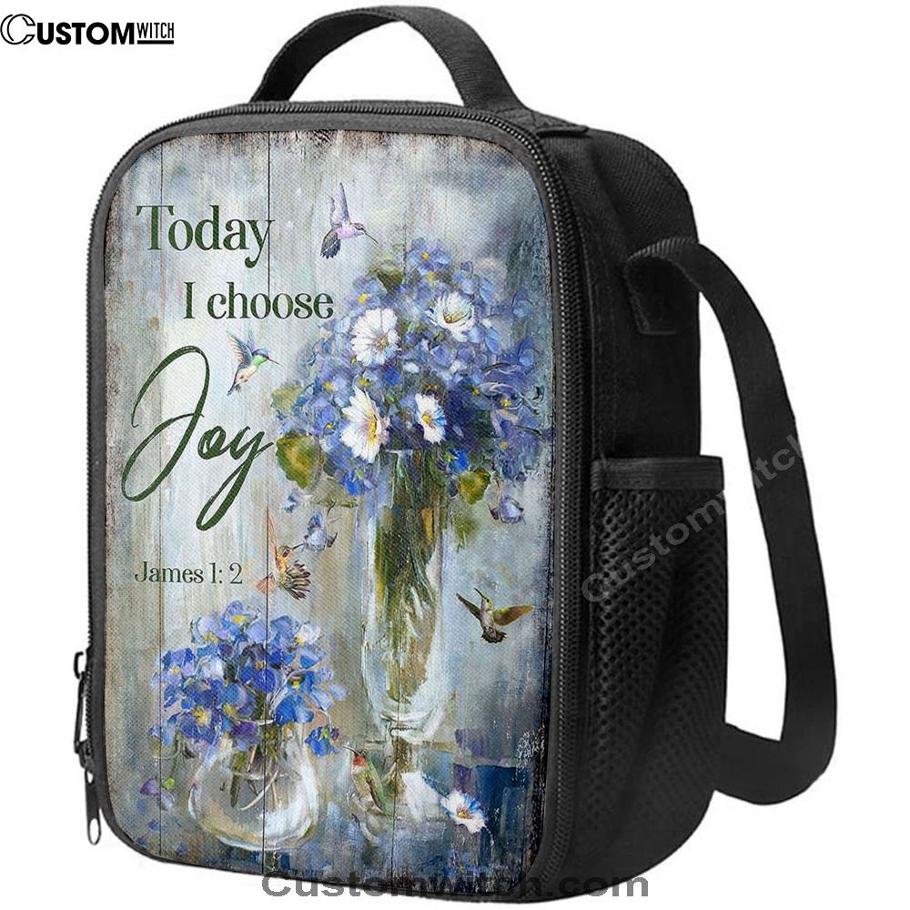 Hummingbird Baby Blue Flower Today I Choose Joy Lunch Bag, Christian Lunch Bag, Religious Lunch Box For School, Picnic