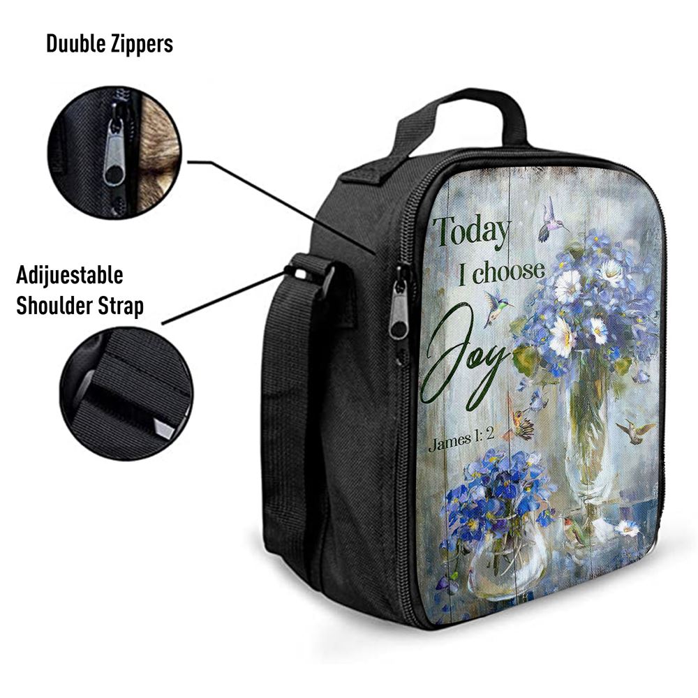 Hummingbird Baby Blue Flower Today I Choose Joy Lunch Bag, Christian Lunch Bag, Religious Lunch Box For School, Picnic