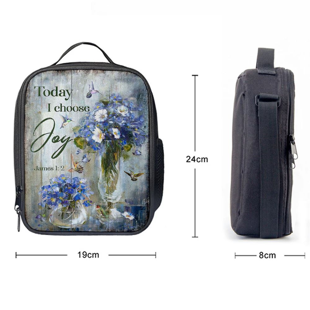 Hummingbird Baby Blue Flower Today I Choose Joy Lunch Bag, Christian Lunch Bag, Religious Lunch Box For School, Picnic