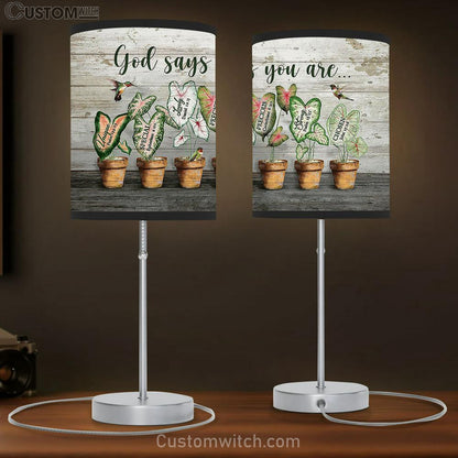 Hummingbird Caladium Pots God Says You Are Large Table Lamb Art - Christian Bedroom Decor - Religious Wall Decor