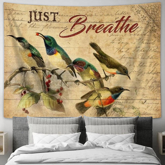 Hummingbird Cranberry Tree Just Breathe Tapestry, Tapestries for Living Room Bedroom