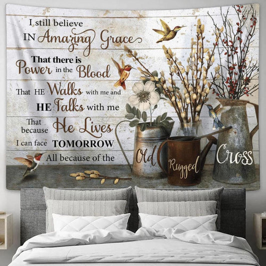 Hummingbird Flowers I Still Believe In Amazing Grace Tapestry, Tapestries for Living Room Bedroom