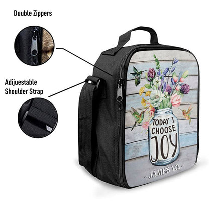 Hummingbird Flowers Today I Choose Joy Lunch Bag, Christian Lunch Bag, Religious Lunch Box For School, Picnic