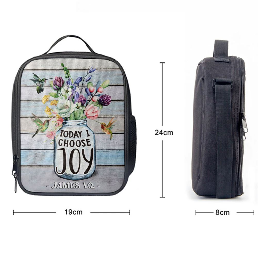 Hummingbird Flowers Today I Choose Joy Lunch Bag, Christian Lunch Bag, Religious Lunch Box For School, Picnic