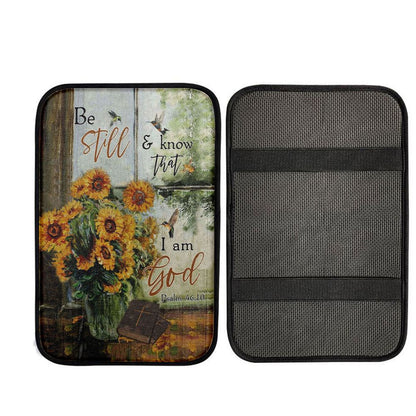 Hummingbird Sunflower Be Still And Know That I Am God Psalm 4610 Car Center Console Cover, Christ Car Armrest Accessories
