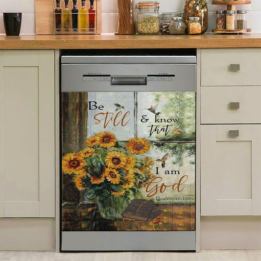 Hummingbird Sunflower Be Still And Know That I Am God Psalm 4610 Dishwasher Cover, Bible Verse Dishwasher Stickers, Scripture Kitchen Decor