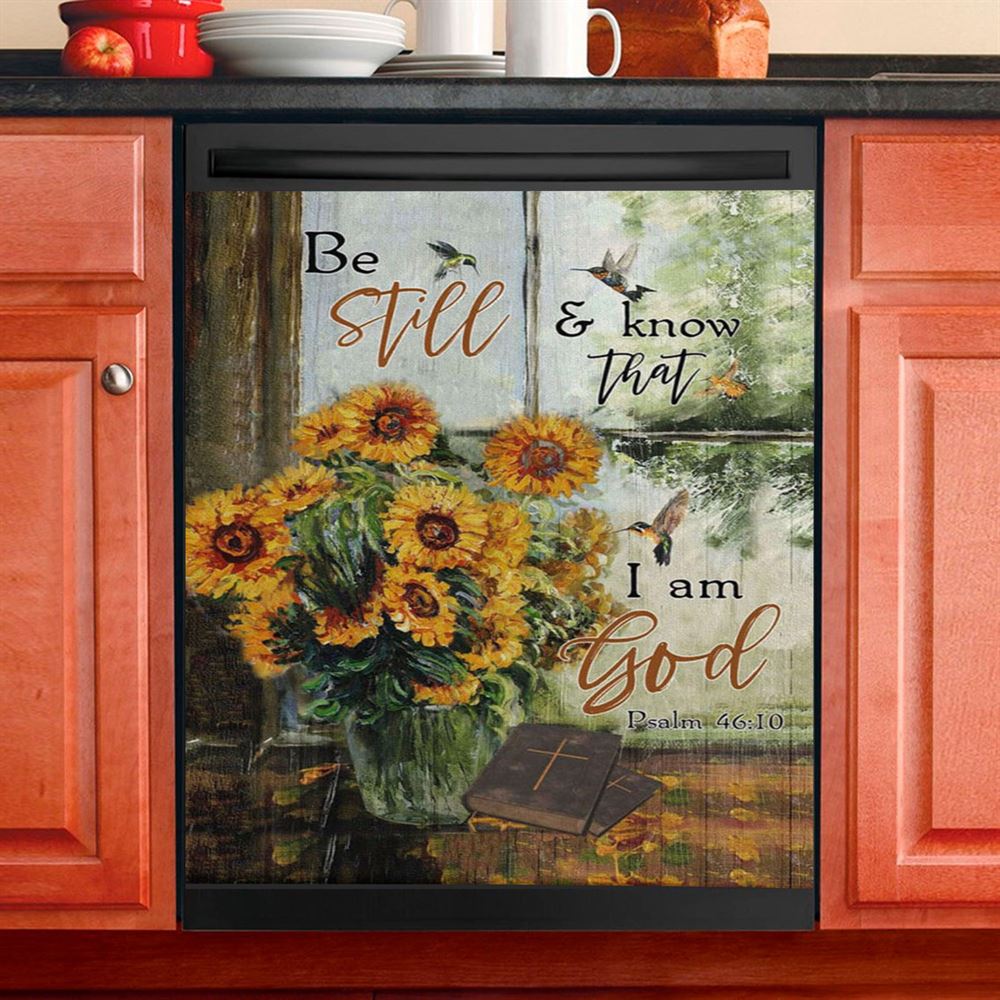 Hummingbird Sunflower Be Still And Know That I Am God Psalm 4610 Dishwasher Cover, Bible Verse Dishwasher Stickers, Scripture Kitchen Decor