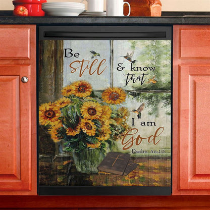 Hummingbird Sunflower Be Still And Know That I Am God Psalm 4610 Dishwasher Cover, Bible Verse Dishwasher Stickers, Scripture Kitchen Decor
