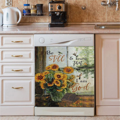 Hummingbird Sunflower Be Still And Know That I Am God Psalm 4610 Dishwasher Cover, Bible Verse Dishwasher Stickers, Scripture Kitchen Decor
