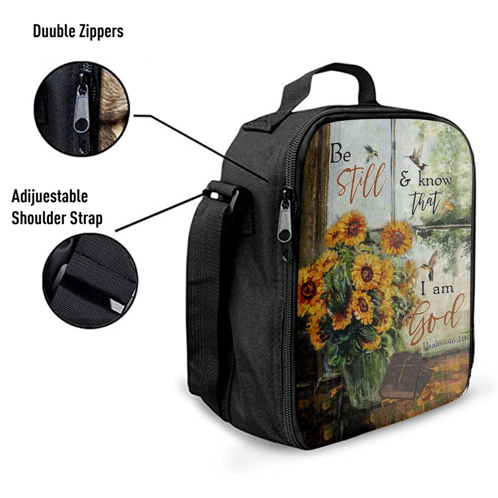 Hummingbird Sunflower Be Still And Know That I Am God Psalm 4610 Lunch Bag, Christian Lunch Bag, Religious Lunch Box For School, Picnic