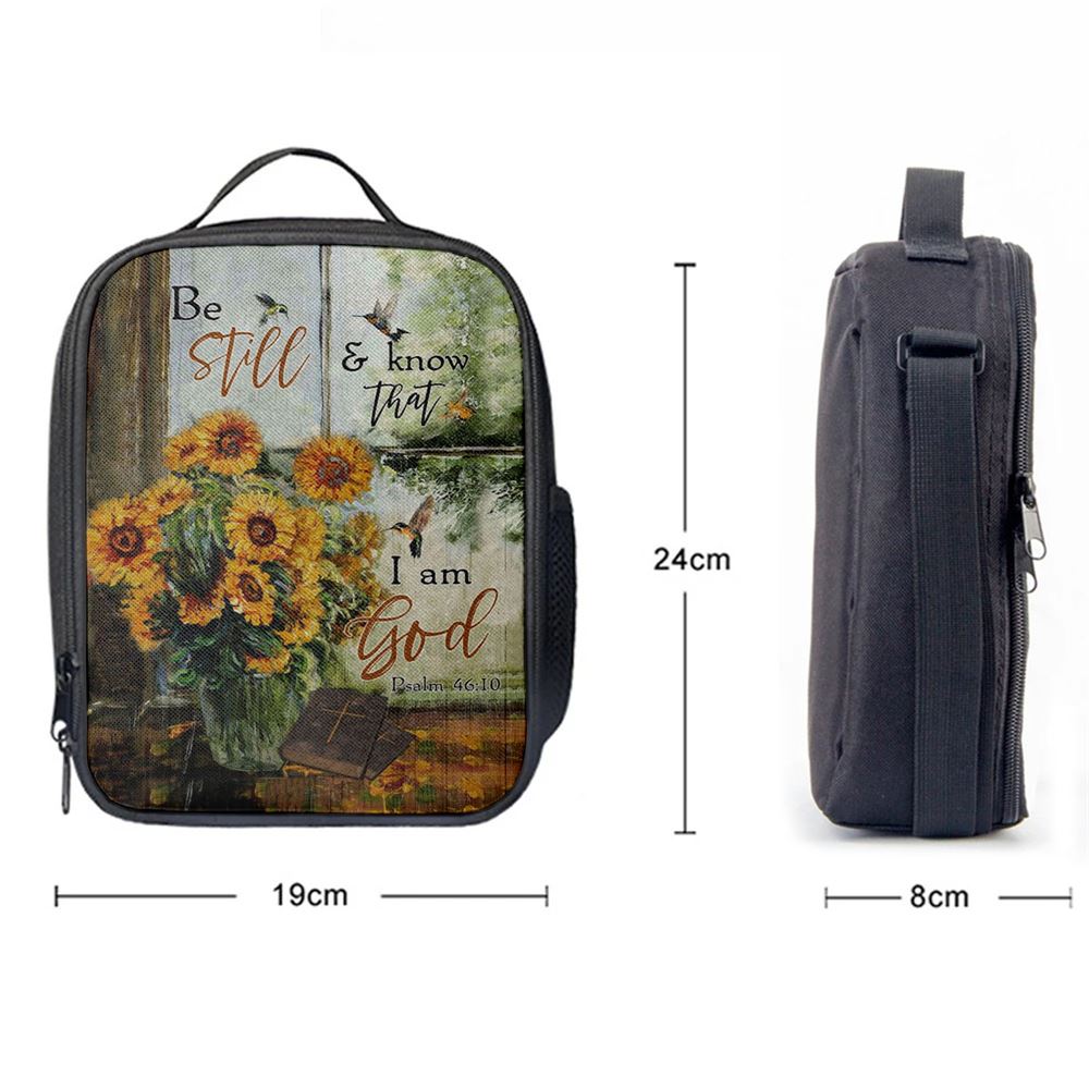 Hummingbird Sunflower Be Still And Know That I Am God Psalm 4610 Lunch Bag, Christian Lunch Bag, Religious Lunch Box For School, Picnic