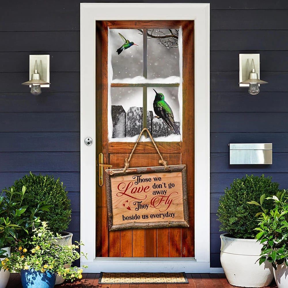 Hummingbird Those We Love Don't Go Away Door Cover, Christmas Door Knob Covers, Christmas Outdoor Decoration