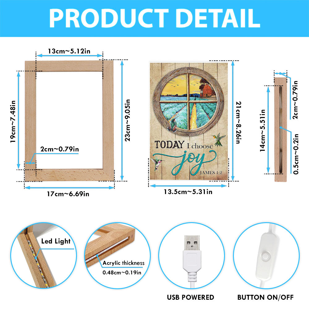 Hummingbird Today I Choose Joy Frame Lamp Art - Bible Verse Wooden Lamp - Inspirational Art - Christian Home Decor