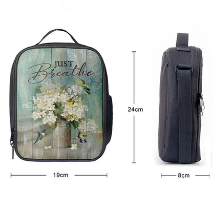 Hummingbird White Flower Just Breathe Lunch Bag, Christian Lunch Bag, Religious Lunch Box For School, Picnic