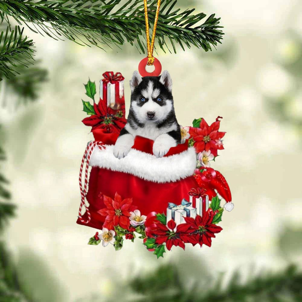 Husky In Gift Bag Christmas Ornament, Christmas Gift, Christmas Tree Decorations, Christmas Ornament 2023