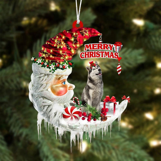Husky On The Moon Merry Christmas Hanging Ornament, Christmas Gift, Christmas Tree Decorations, Christmas Ornament 2023