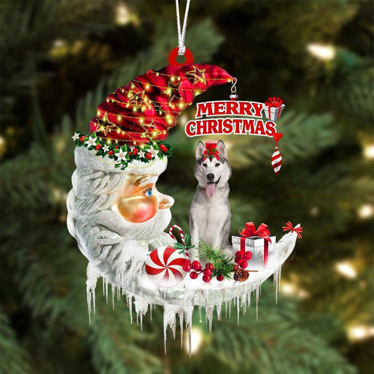 Husky On The Moon Merry Christmas Hanging Ornaments, Christmas Gift, Christmas Tree Decorations, Christmas Ornament 2023