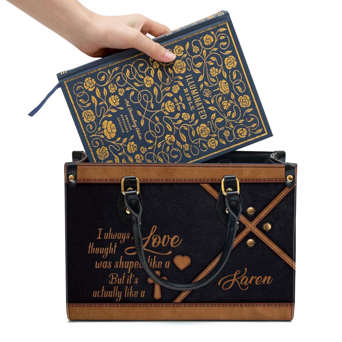 I Always Thought Love Was Shaped Like A Heart Personalized Christian Leather Bag For Women, Religious Gifts For Women