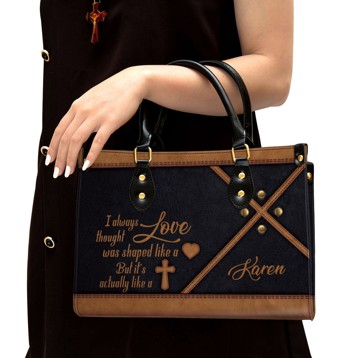 I Always Thought Love Was Shaped Like A Heart Personalized Christian Leather Bag For Women, Religious Gifts For Women