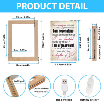 I Am A Daughter Of God Art Frame Lamp Prints - Christian Night Light Decor