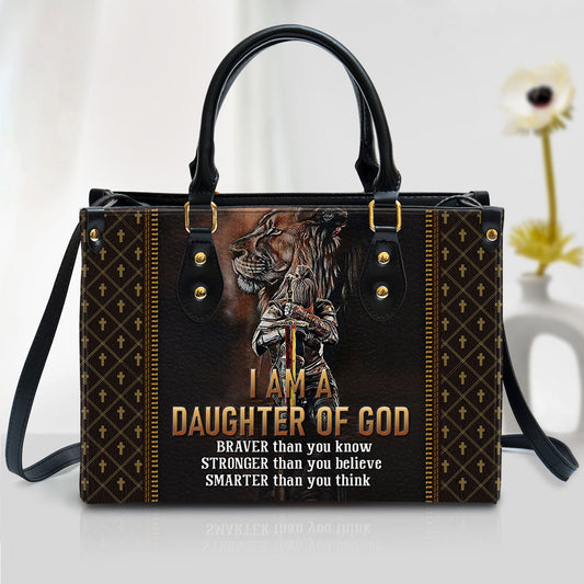 I Am A Daughter Of God Lion Leather Handbag, Religious Gifts For Women, Women Pu Leather Bag