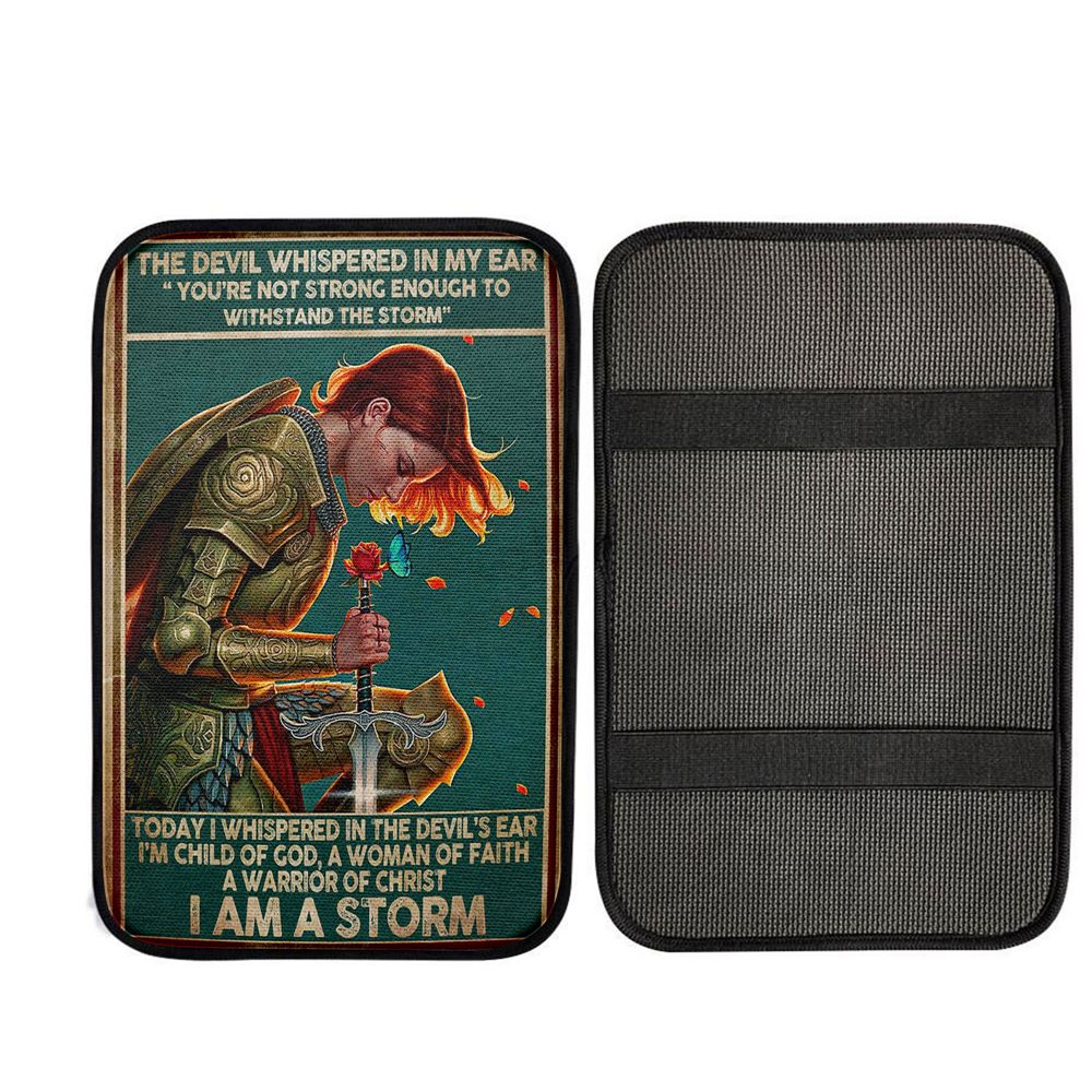 I Am A Storm Women Warrior Car Center Console Cover, Christ Car Armrest Accessories