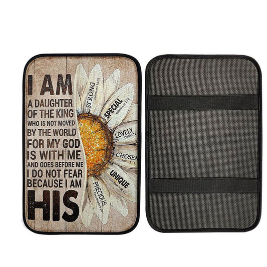 I Am Daughter Of The King Car Armrest Pad - Half Of Daisy Flower Car Center Console Cover, Christ Car Armrest Accessories